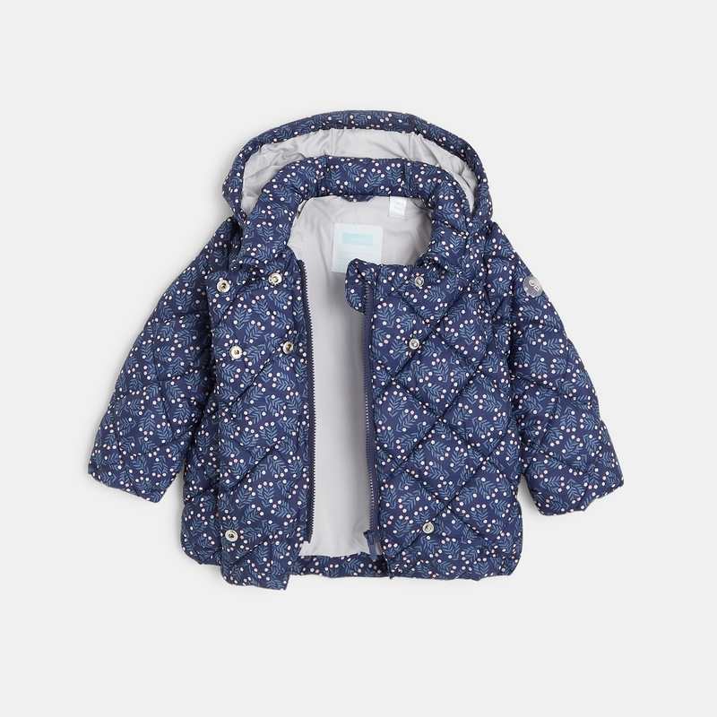 Doudoune légère matelassée fleurie bleue bébé fille