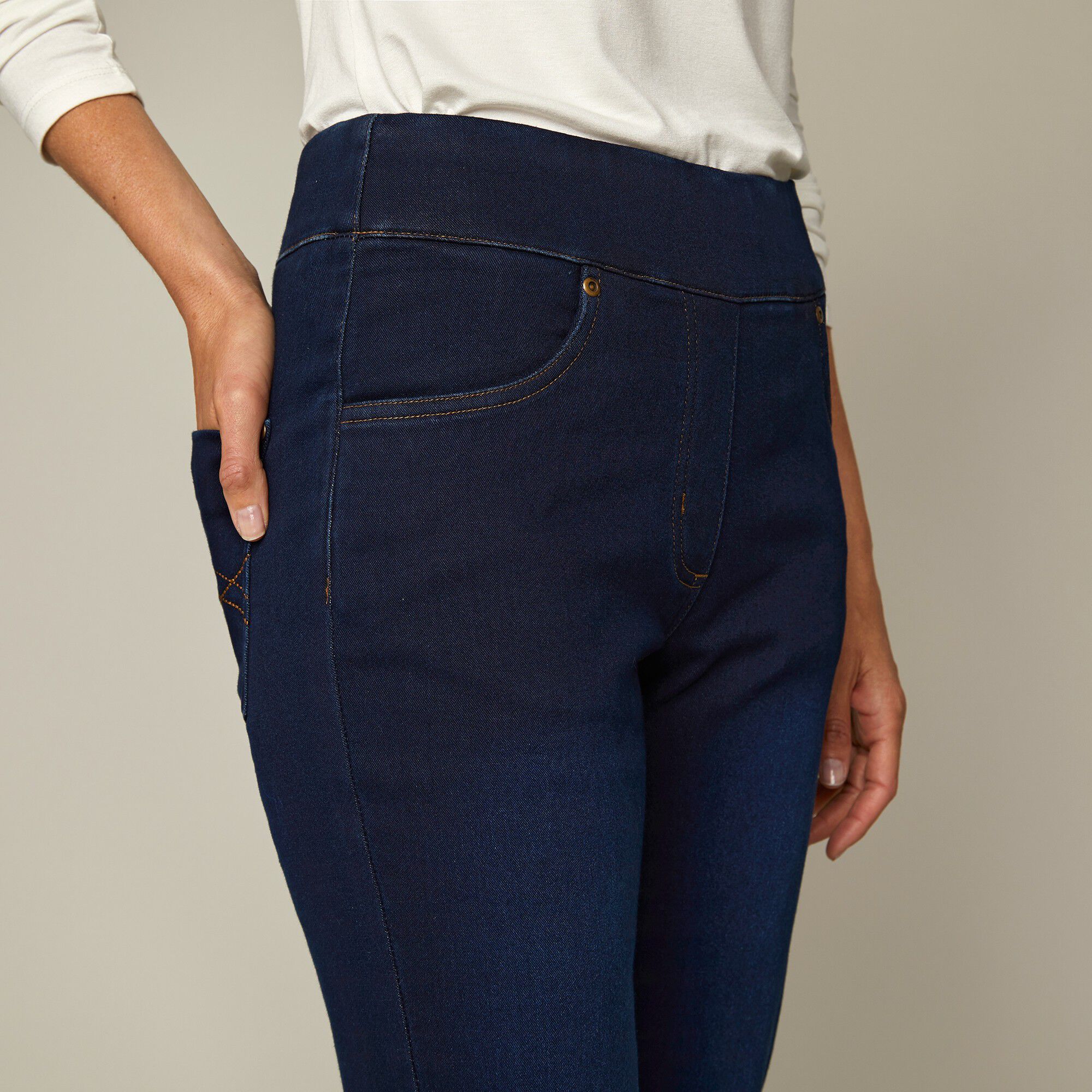 Jean bootcut ultra stretch, maille effet jean, grande stature