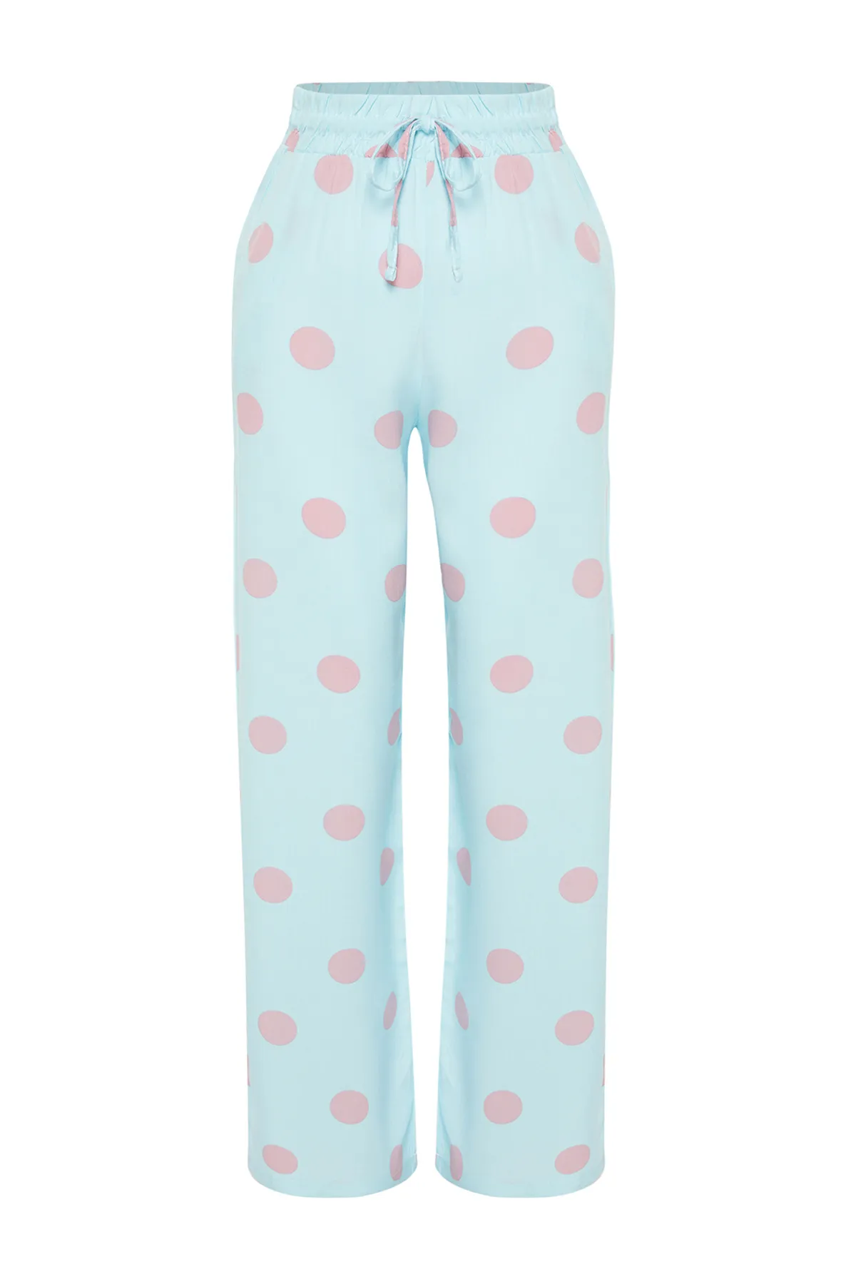 Trendyol Collection  Blau-bunte Polka Dot Schnürung Detaillierte Pyjamahose aus Viskosegewebe THMSS24PJ00032
