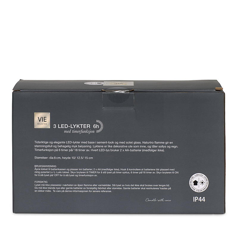 Vie Selected Ledlys 3 stk m/sotet glass Sement Base