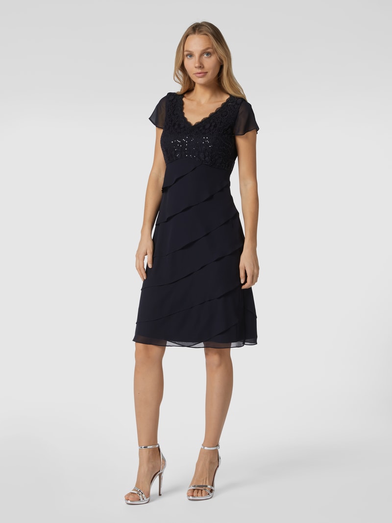 Cocktailkleid aus Spitze und Chiffon in marineblau meliert