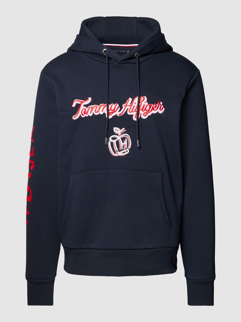 Hoodie mit Label-Stitching in marineblau