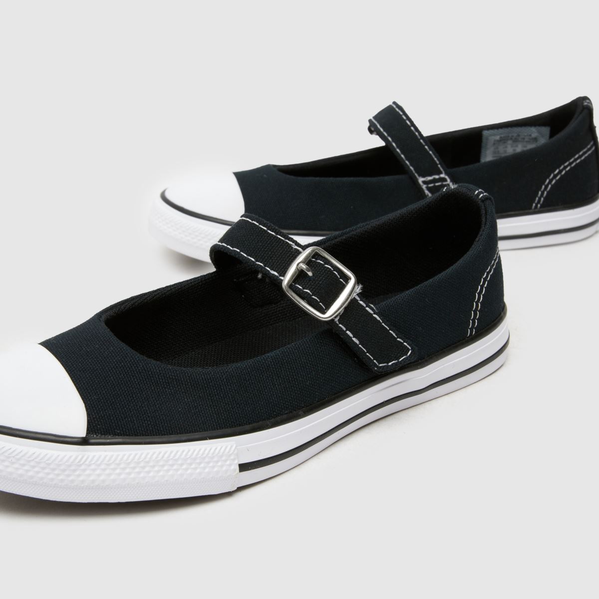 Converse svarta och vita, fina Mary Jane-skor för flickor och juniorer