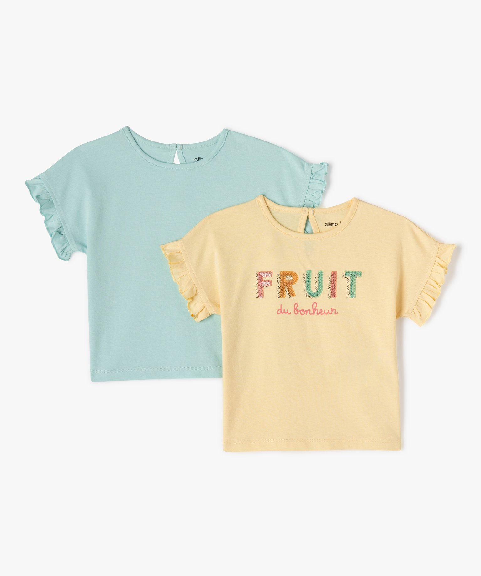 Tee-shirt bébé fille à manches courtes volantées (lot de 2) jaune | GEMO