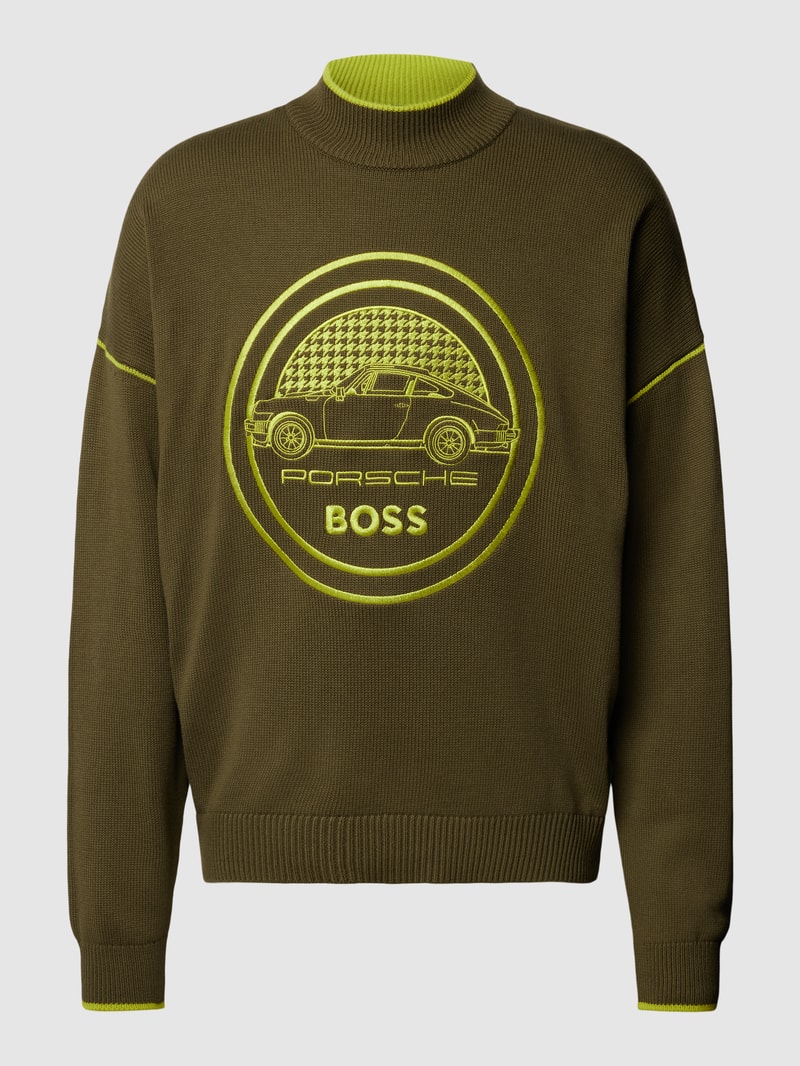 Strickpullover mit Label-Stitching - Porsche X Boss Collection in mittelbraun