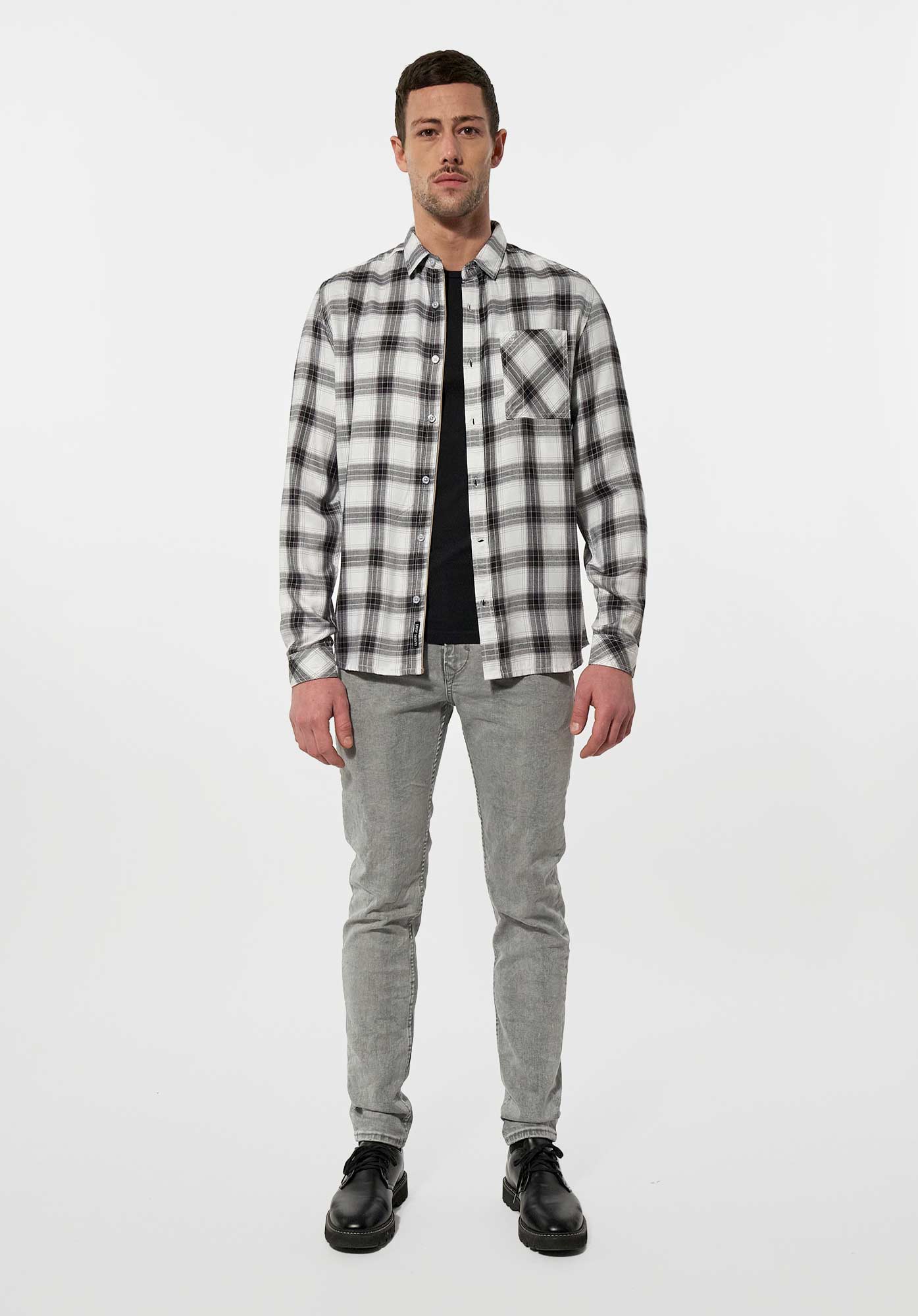 NATE   Chemise à carreaux noirs et blancs Homme