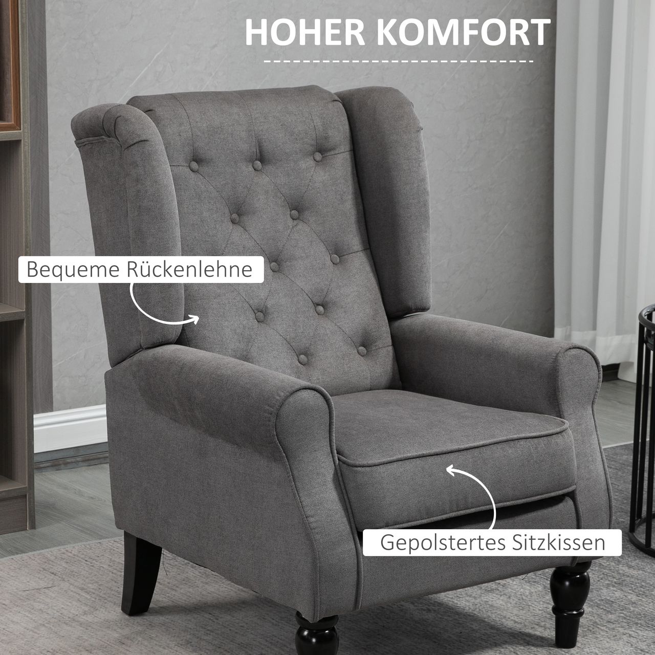 HOMCOM Einzelsofa Relaxsessel Einzelstuhl mit Tufting Polyester Dunkelgrau