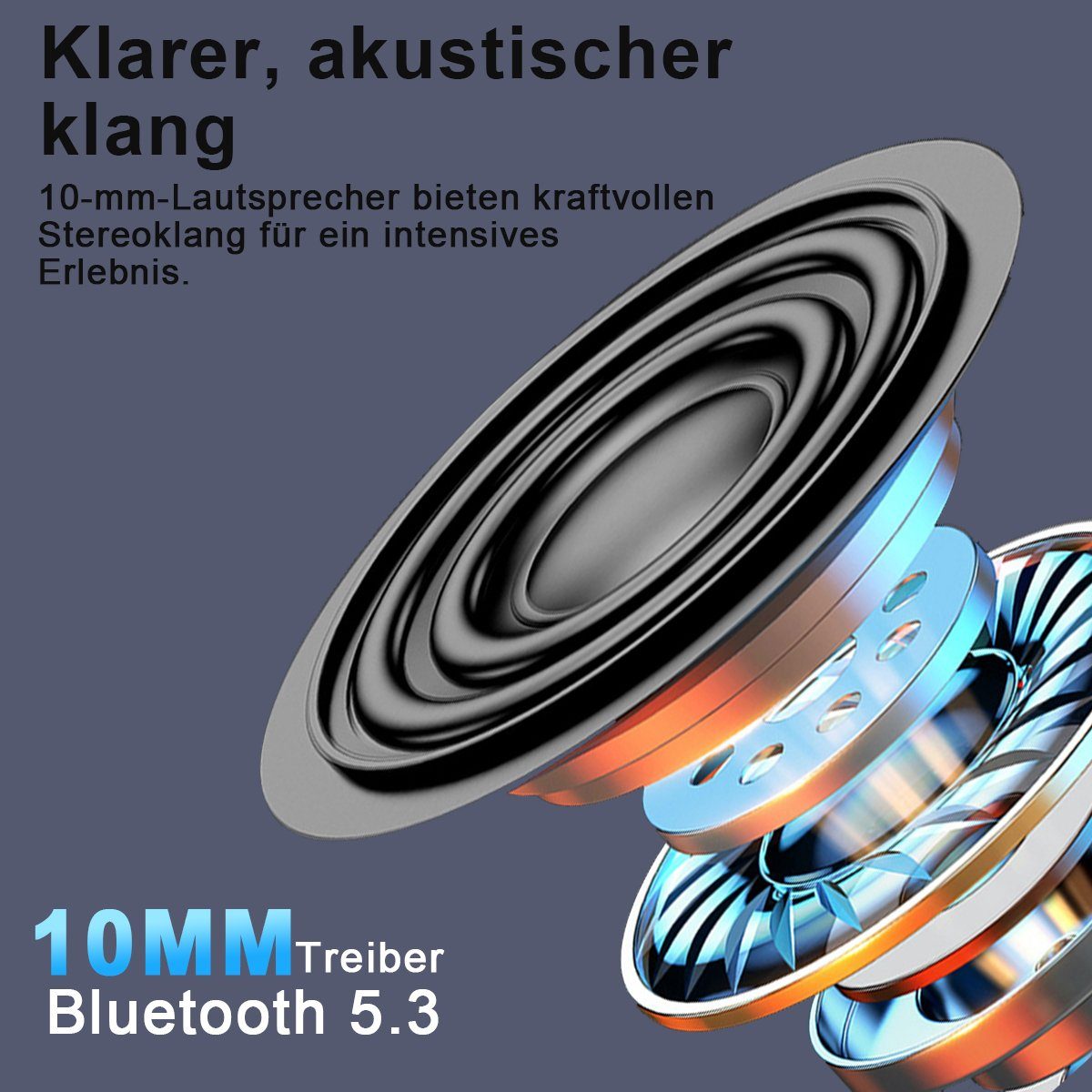 HYIEAR Bluetooth-Kopfhörer 5.3, Sportkopfhörer, Geräuschunterdrückung, IPX5. In-Ear-Kopfhörer (Bluetooth, Stereo USB-C)