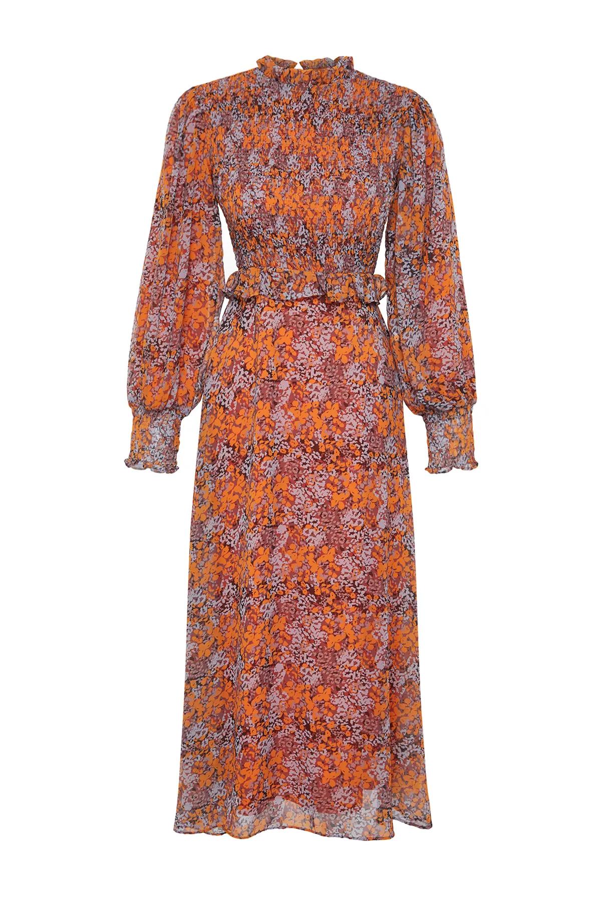 Trendyol Modest  Gefüttertes, florales, gewebtes Kleid mit Rüschen an der Taille TCTSS24EB00068