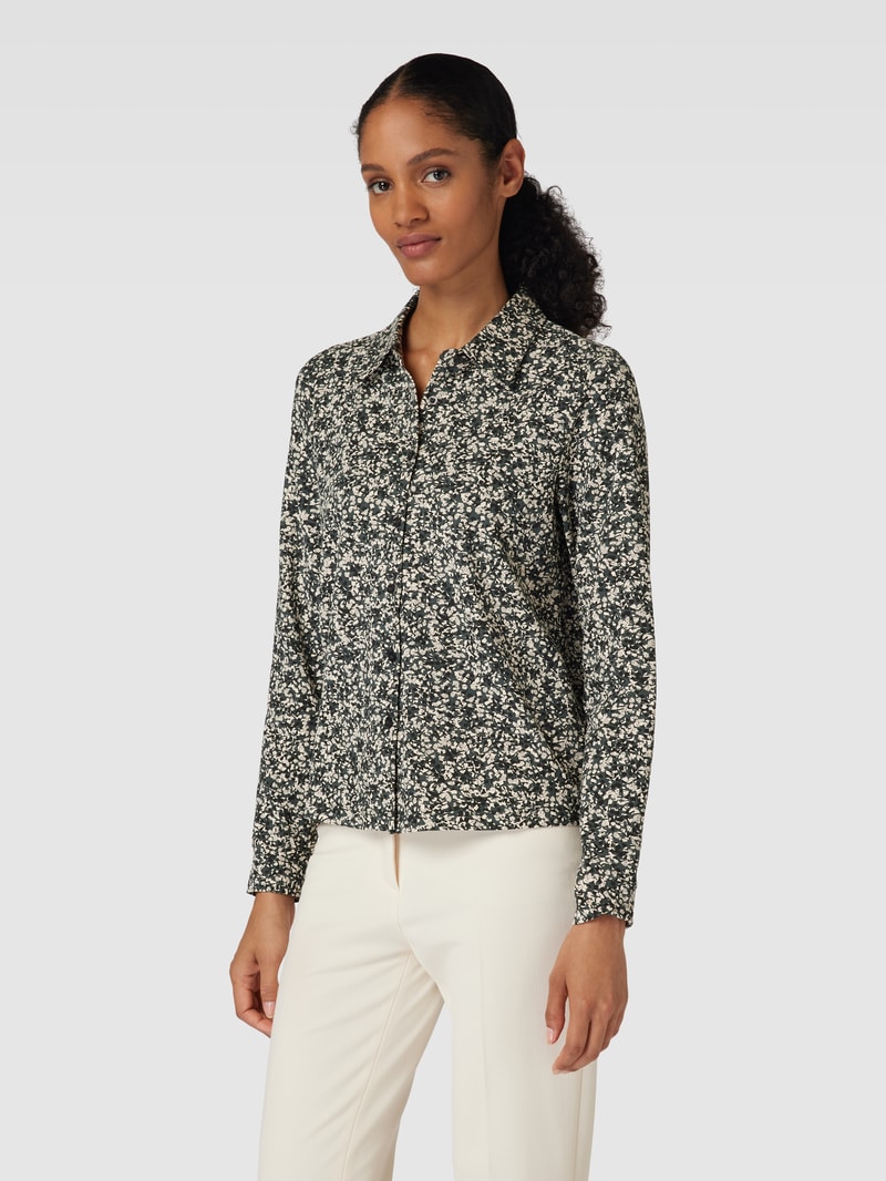 Blusenshirt mit Allover-Muster und Umlegekragen in khaki