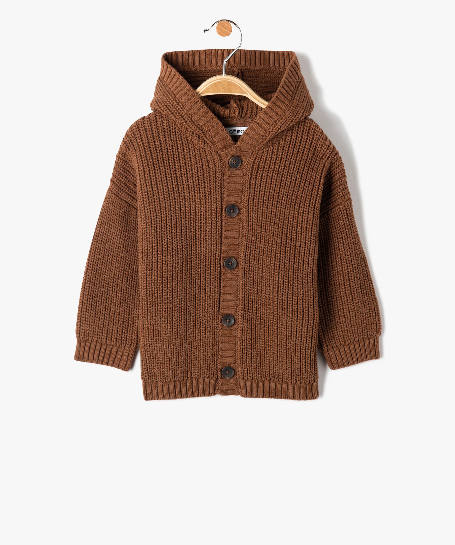 Gilet bébé Garçon à capuche en grosse maille marron | GEMO