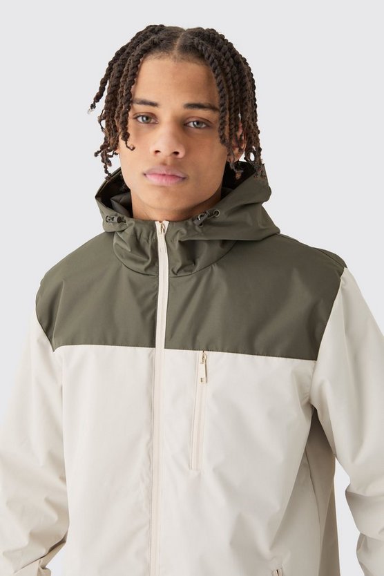 Colorblock Regenjacke mit Kapuze und Reißverschluss