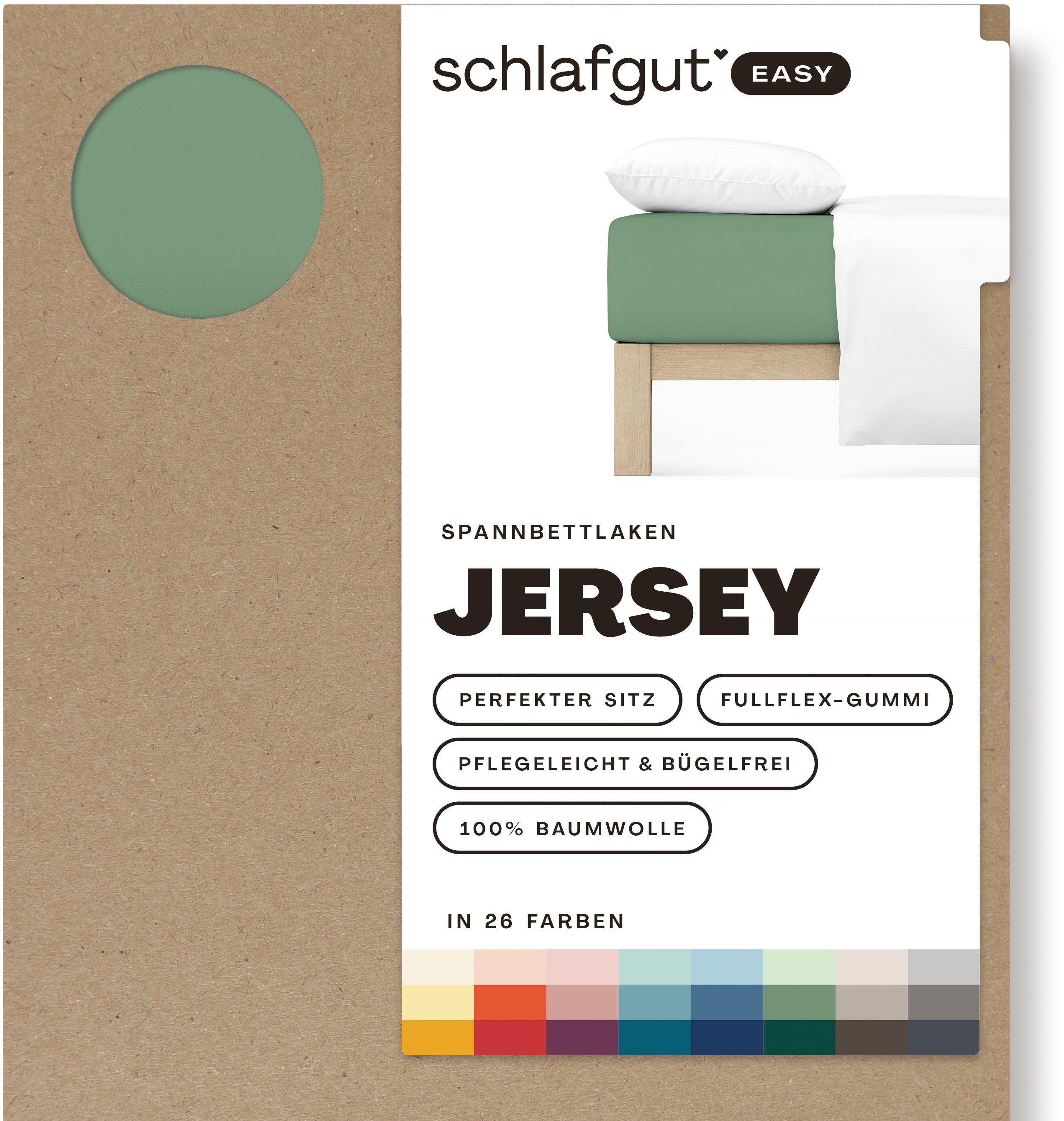 Spannbettlaken EASY u.a. in Gr. 90x200, 140x200 oder 180x200 cm, Schlafgut, Jersey, Gummizug: rundum, (1 Stück), 100% Baumwolle, für Matratzen bis 22 cm Höhe, Laken weich & saugfähig