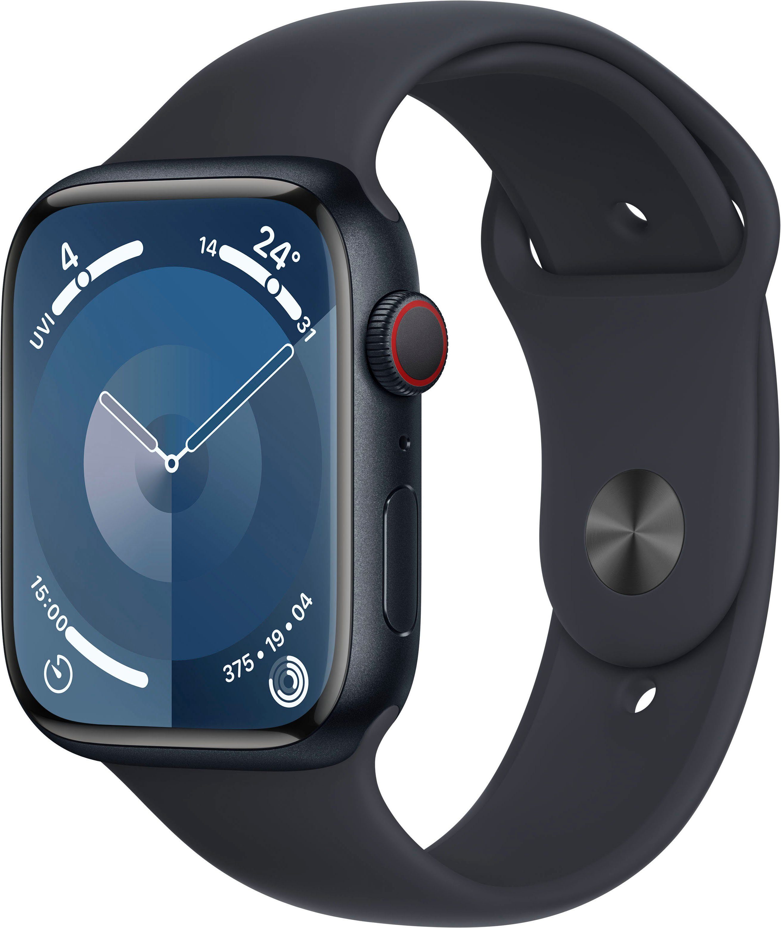 Apple Watch Series 9 GPS + Cellular 45mm Aluminium Smartwatch (4,5 cm/1,77 Zoll, Watch OS 10), Sport Band