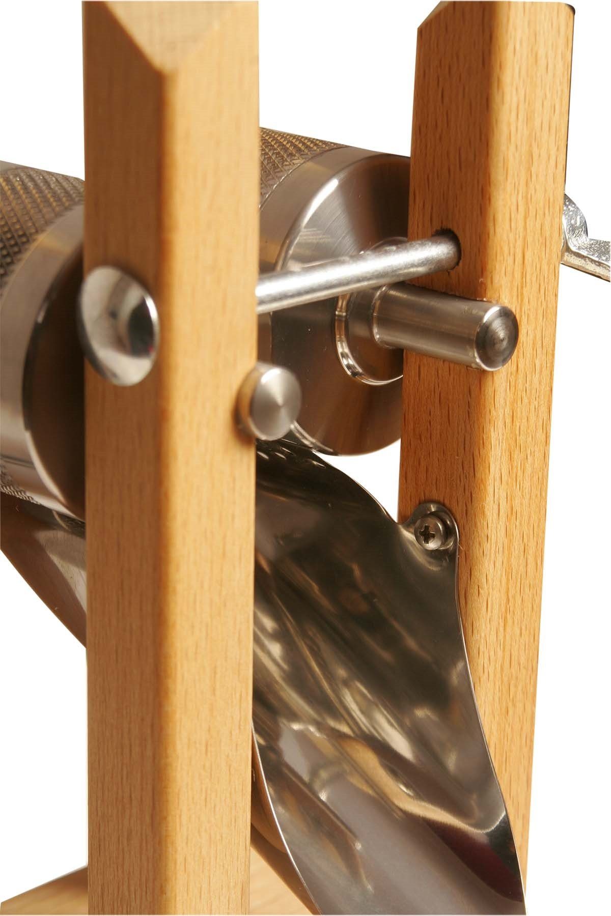 Eschenfelder Getreidemühle Kornquetsche Flockenquetsche Tischmodell Holztrichter abnehmbar Manuell, (3 Stück), Kurbel 25cm mit Tisch-Schraubzwinge und Reinigungsbürste gratis dazu