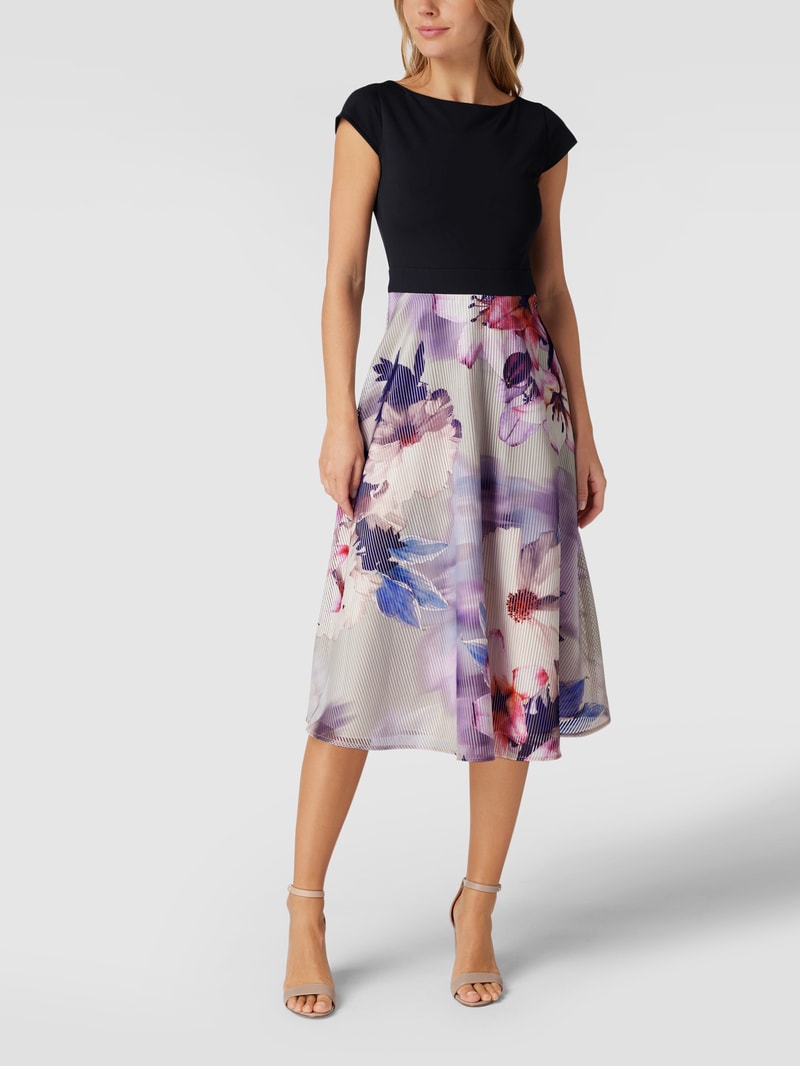 Cocktailkleid mit floralem Muster in marineblau
