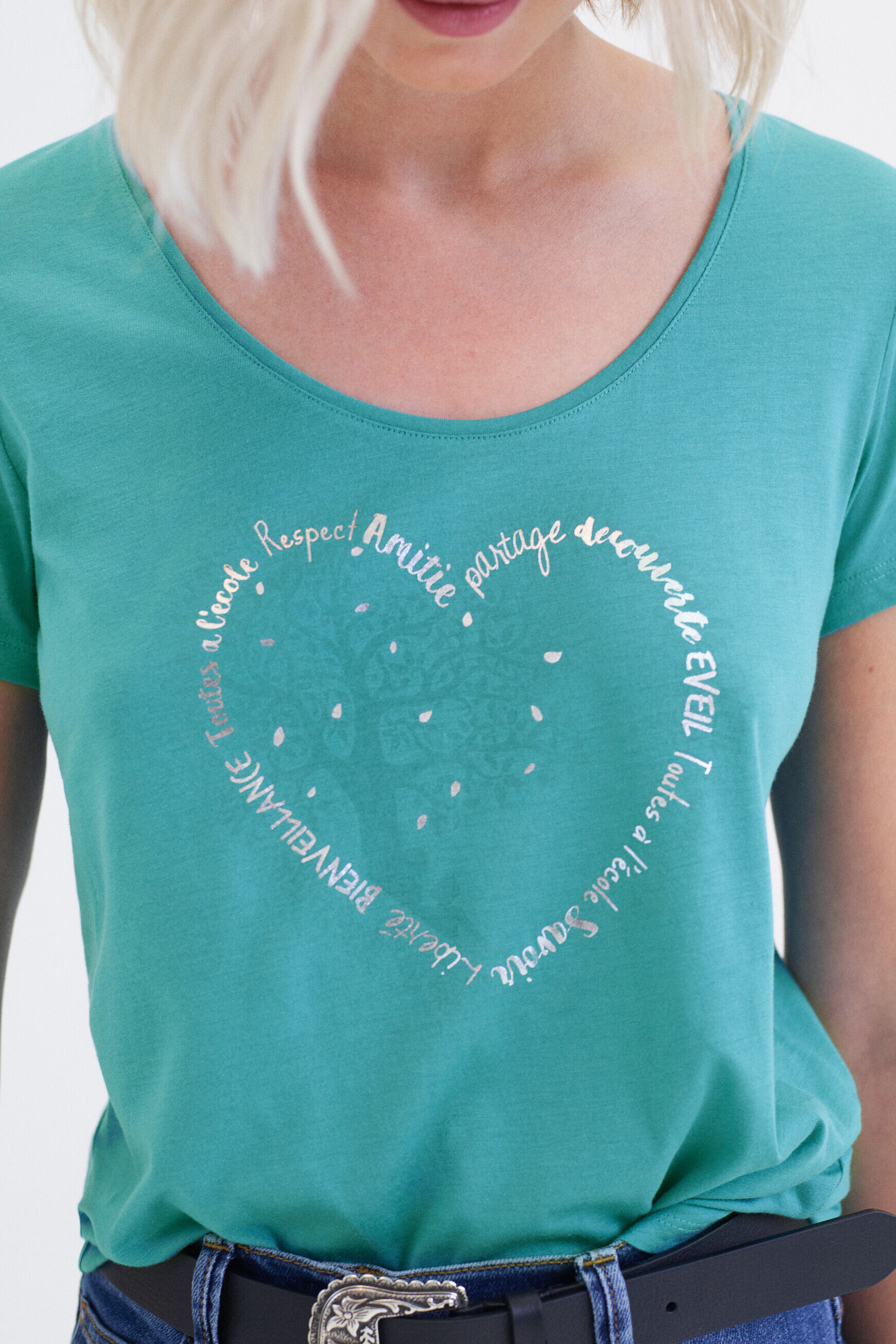 t-shirt janice toutes à l'école bleu turquoise femme