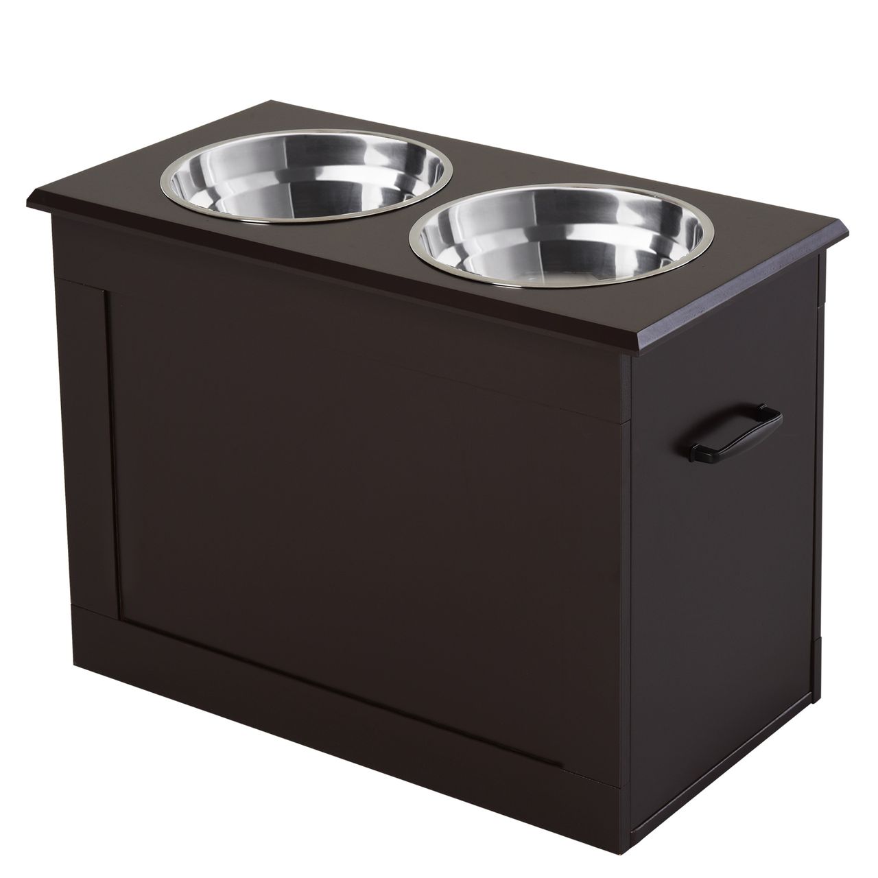 PawHut Hunde Fressnapf mit Staumraum 2 Näpfen Futterstation Katzenapf Espresso