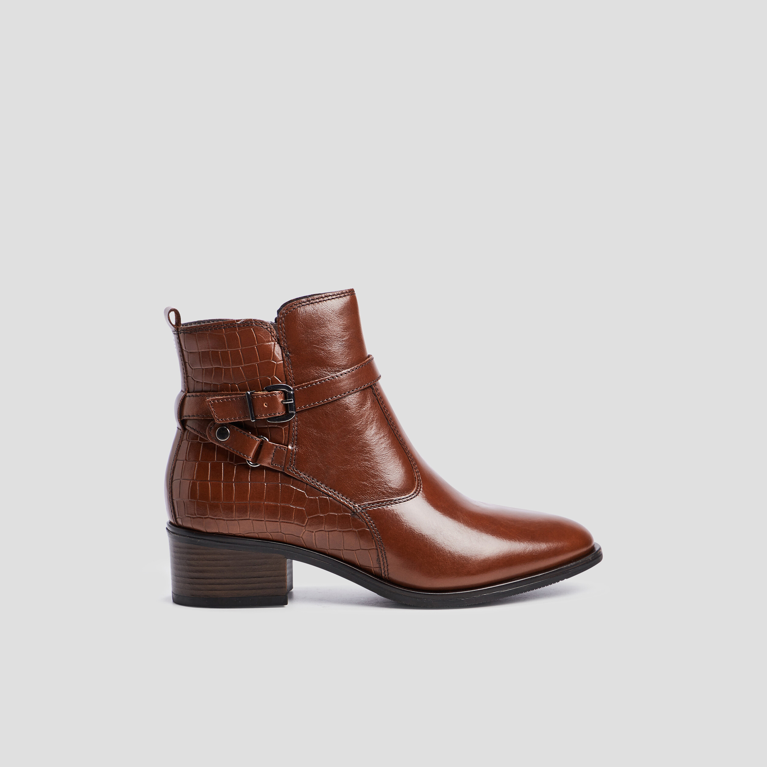Bottines cuir zippées à boucles marron femme | La Halle