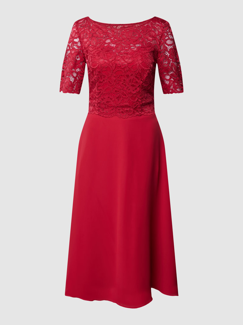 Cocktailkleid mit Spitzenbesatz in dunkelrot meliert