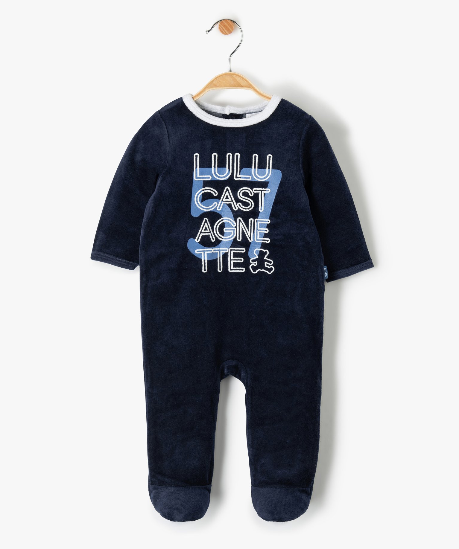 Pyjama bébé en velours avec inscription - LuluCastagnette marine | GEMO