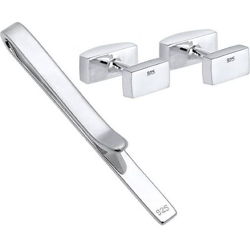 KUZZOI Schmuckset Krawattennadel Manschettenknöpfe Basic 925 Silber