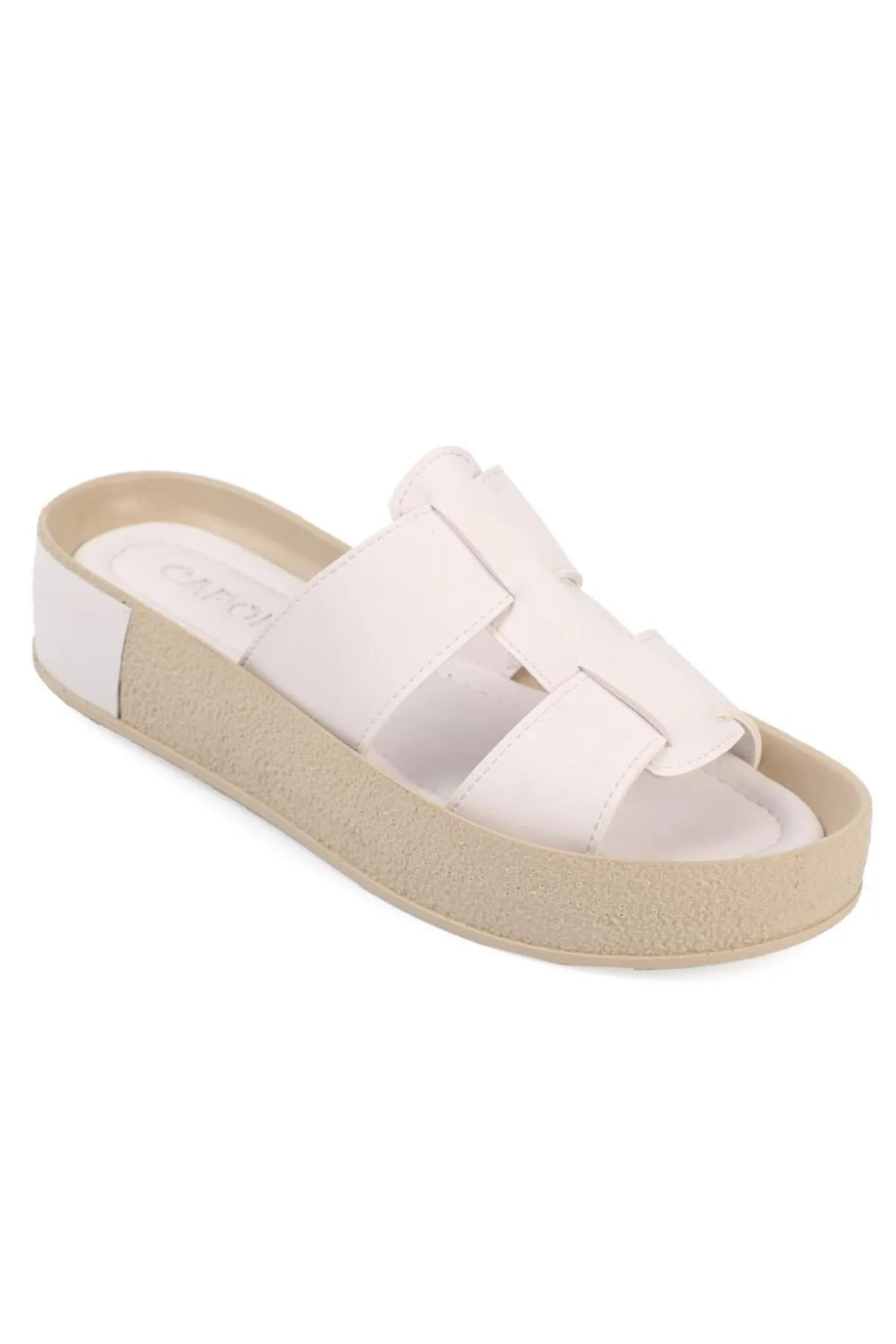 Capone Outfitters  Capone Gladiator Double Tape Bunte, detaillierte Keilabsatz-Weiße Damenhausschuhe