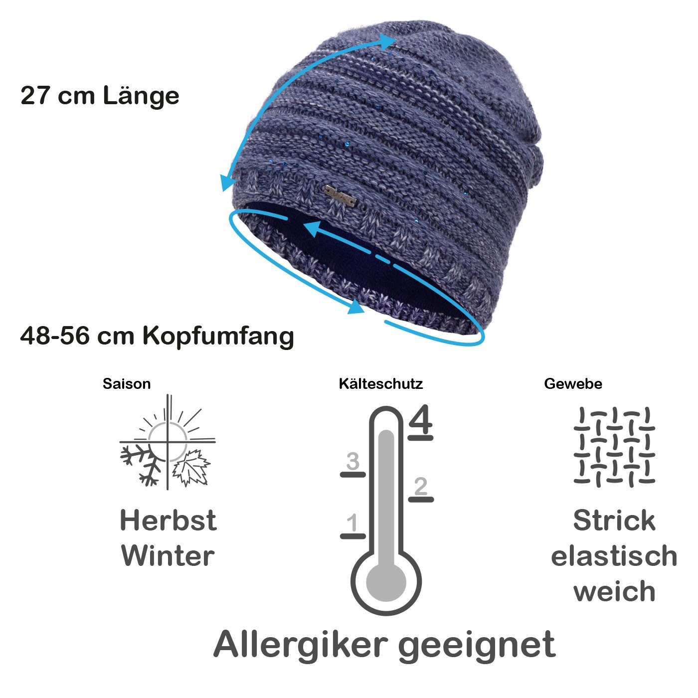 Faera Strickmütze Wintermütze Damen Mütze Beanie Haube gefüttert Strickmütze Damenmütze