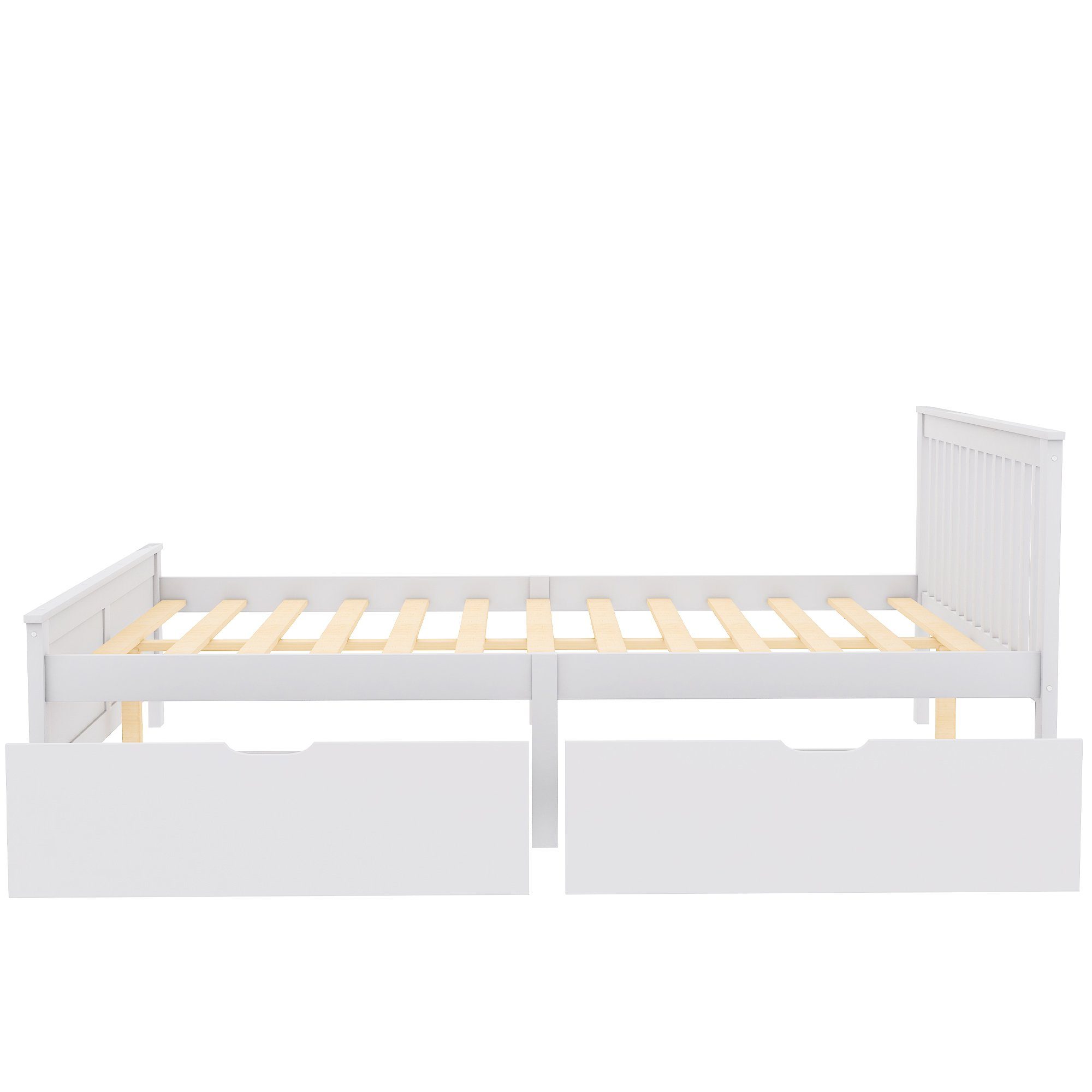 Fangqi Massivholzbett 140x200 großes Doppelbett mit Schubladen, Jugendbett mit Kiefernrahmen, mit zwei Bettschubladen