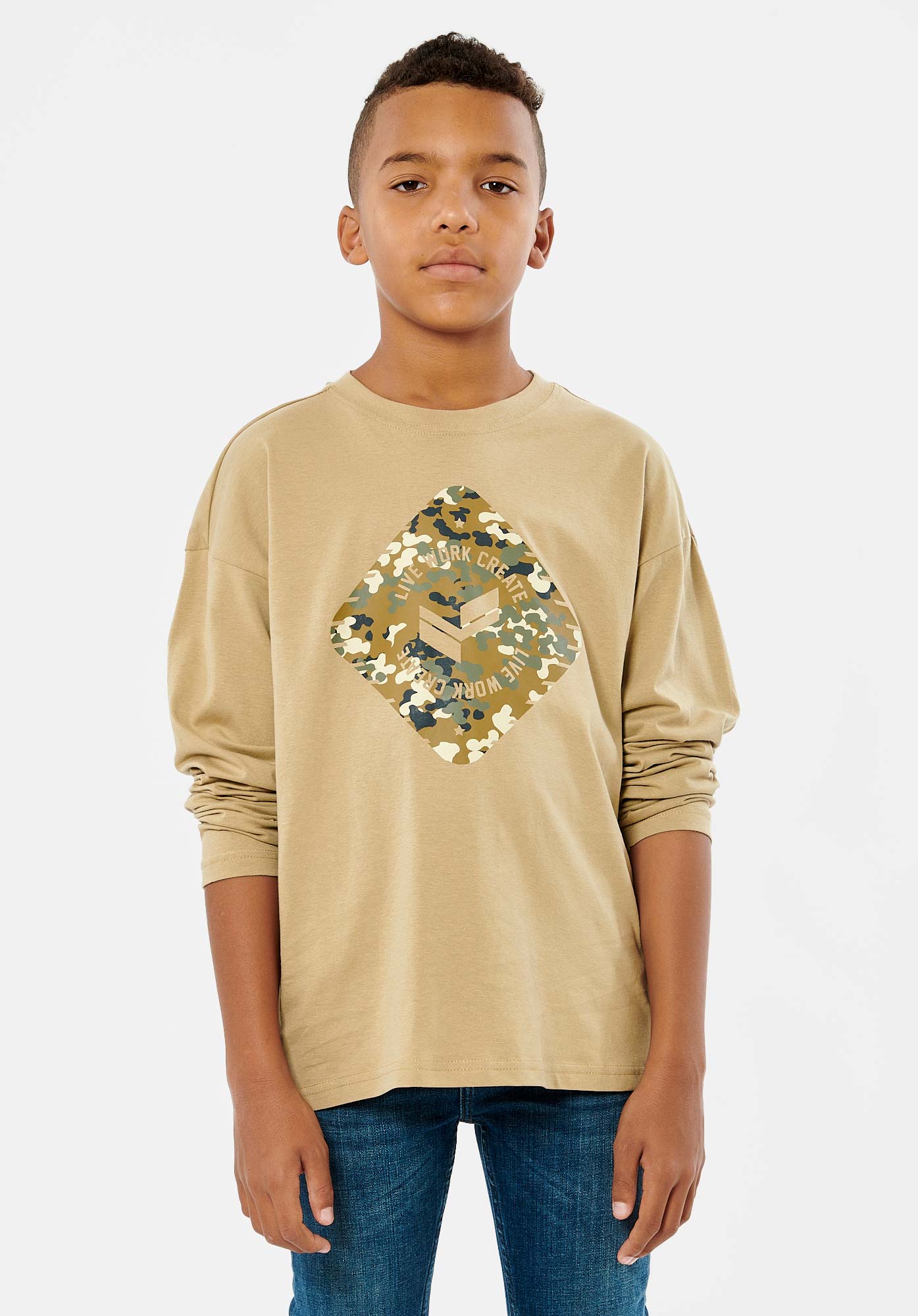 ENILO  T-shirt beige garçon 100% coton