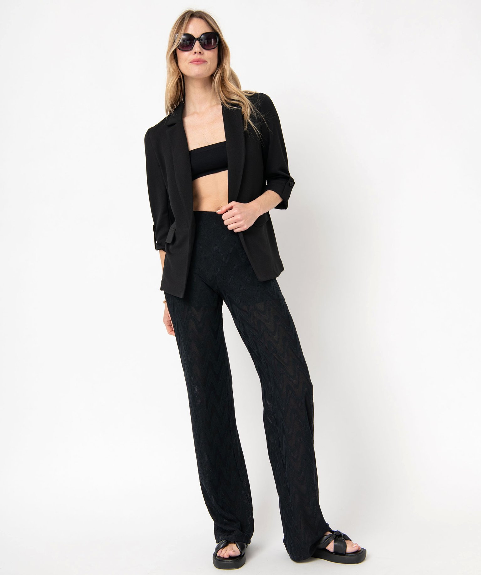 Pantalon en maille avec effet graphique femme noir | GEMO