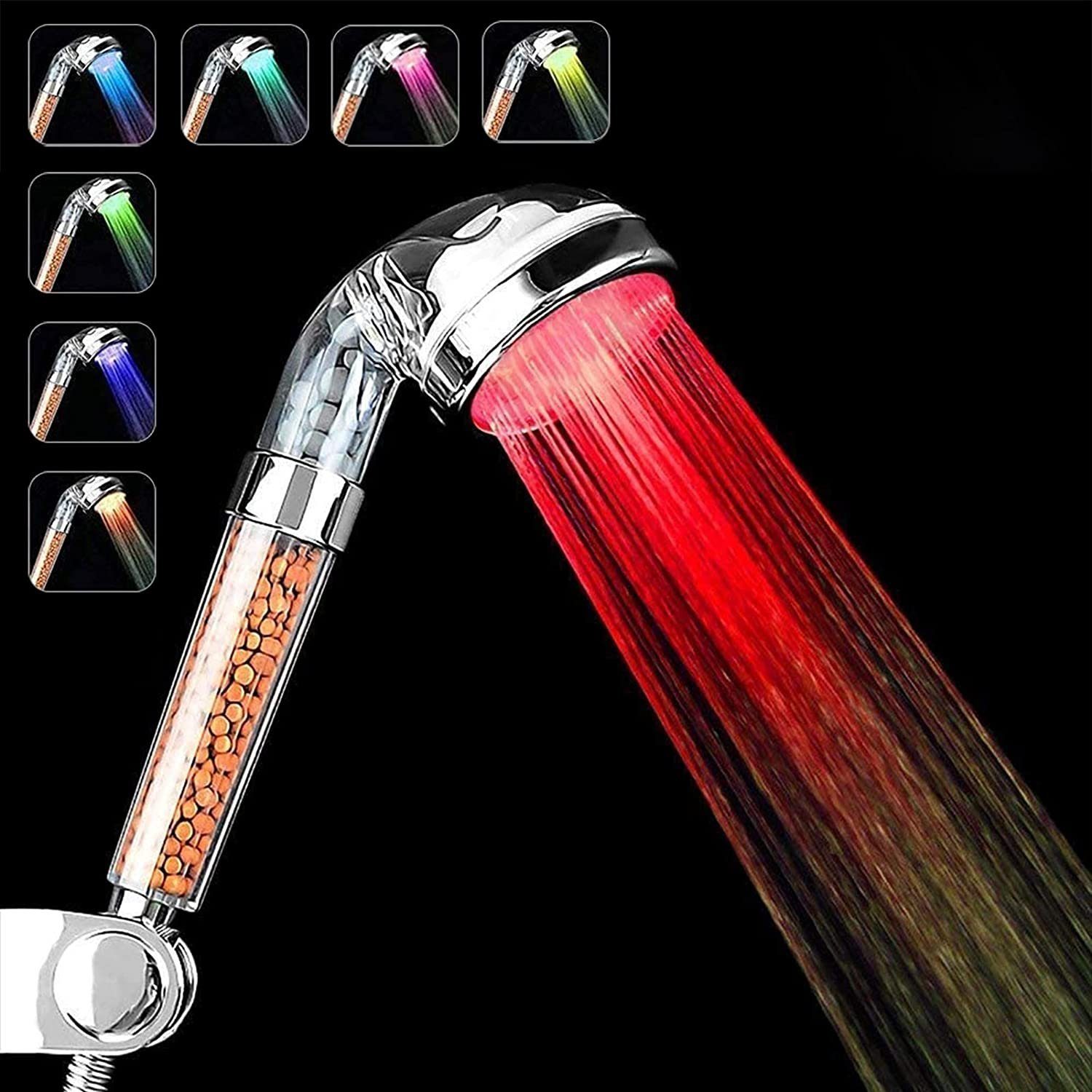 Kpaloft Handbrause, LED Filterbrause 7 Lichtfarben, Wassersparend Hochdruck