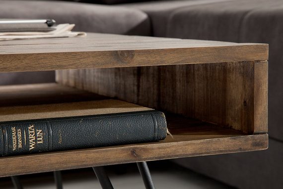 riess-ambiente Couchtisch SCORPION 110cm grau / schwarz, Wohnzimmer · Massivholz · Metall · Hairpin Legs · eckig · Retro