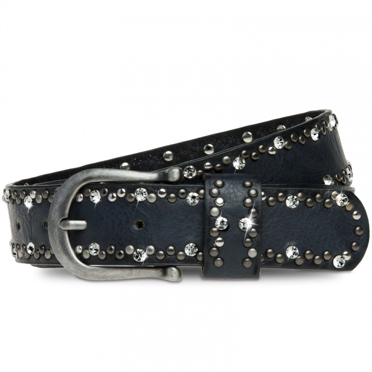 Caspar Nietengürtel GU292 Damen Gürtel mit dezentem Strass und Nieten Dekor