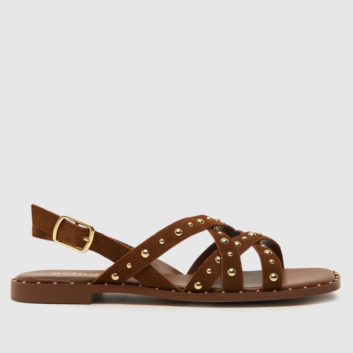 Schuh – Thelma – Bruna sandaler i mocka med nitar
