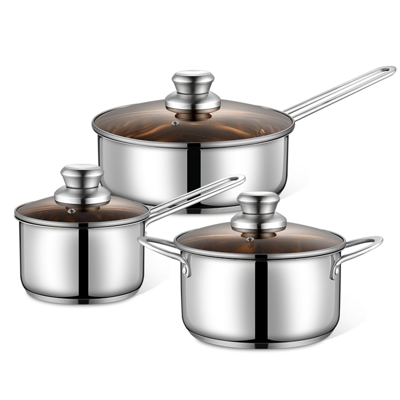 IBETTER Topf-Set Topfset aus Edelstahl, Kochtopf-Set mit Glasdeckel, Edelstahl (6-tlg), inkl. 3 Glasdeckel, Induktion
