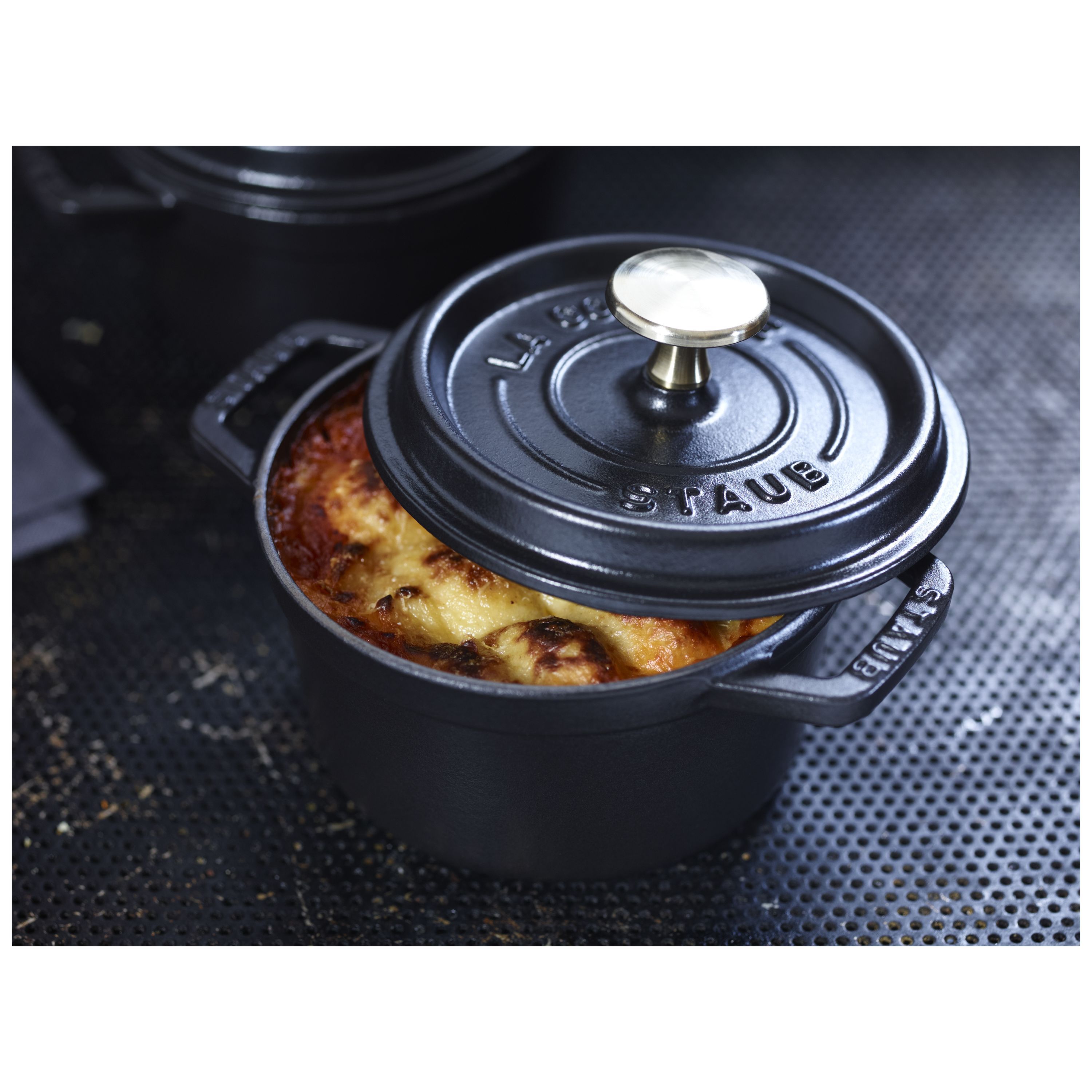 Cocotte 14 cm, rund, Schwarz, Gusseisen