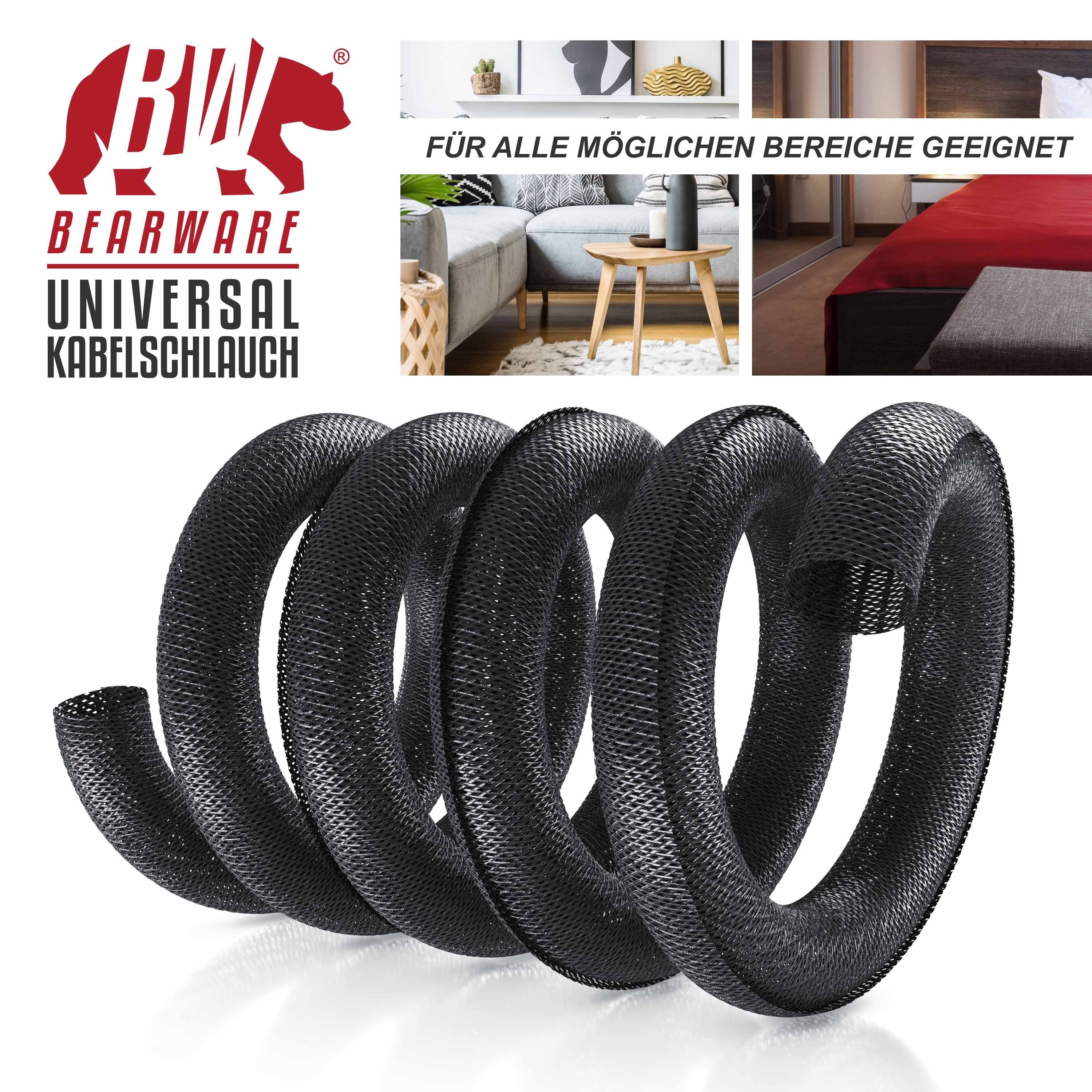 BEARWARE Geflechtschlauch, Kabelschlauch 2m, 25 mm Ø gewebter Mantel, flexibel, zuschneidbar