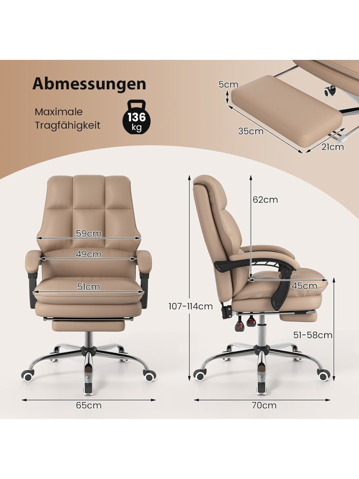 COSTWAY Ergonomischer Bürostuhl mit Fußstütze in Khaki günstig kaufen onesize