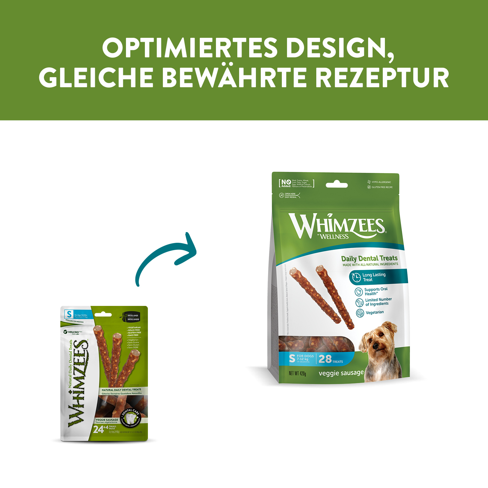WHIMZEES Snacks WHIMZEES Zahnpflegesnacks Veggie Sausage Klein 24+4 Stück