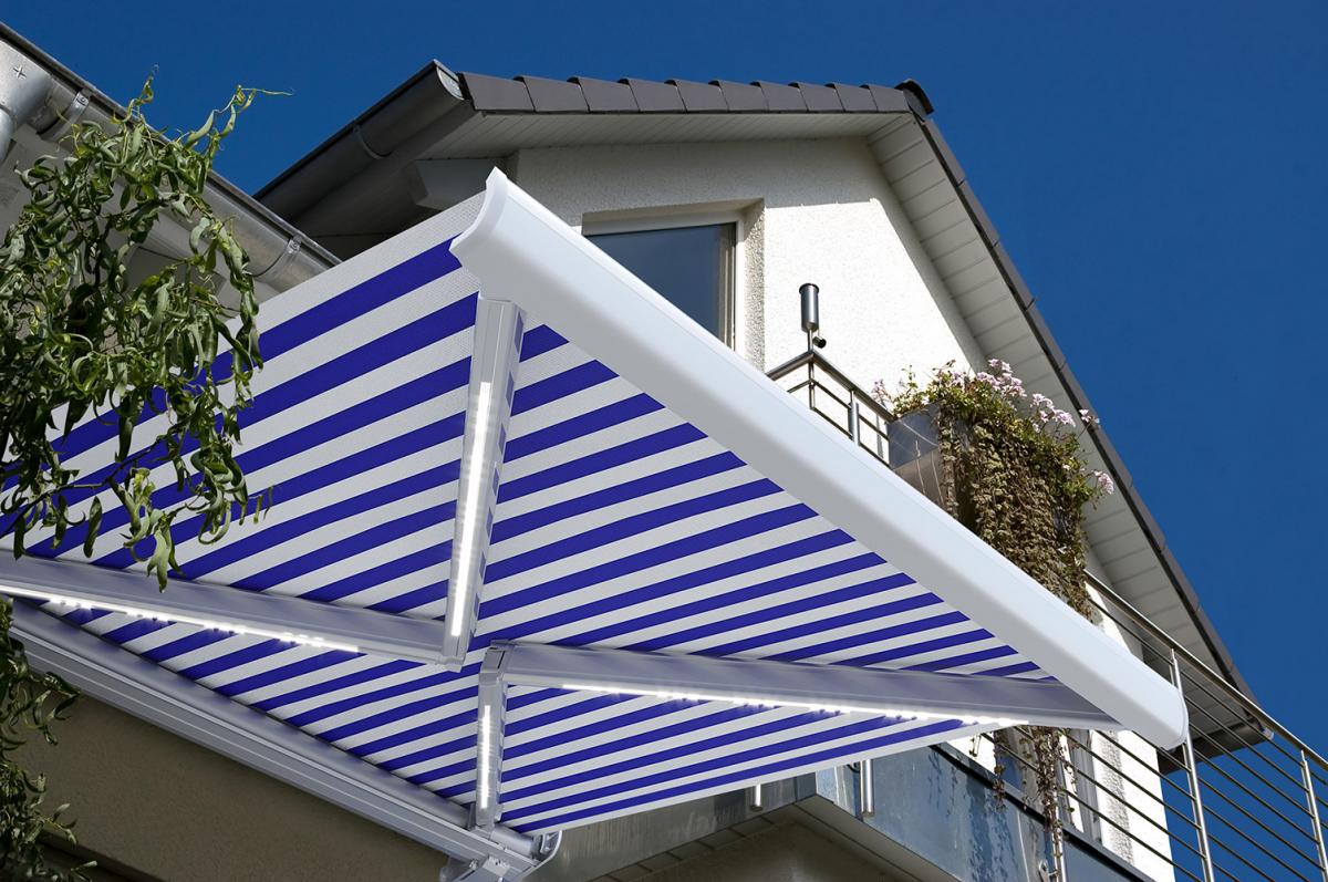 Home Deluxe LED Vollkassettenmarkise ELOS V2 - marineblau-weiß 350 x 250 cm