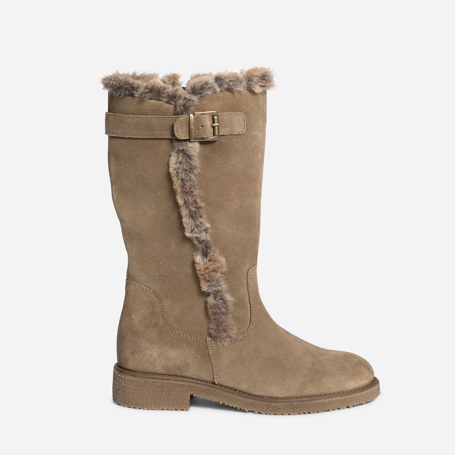 Botte taupe en cuir velours fourré
