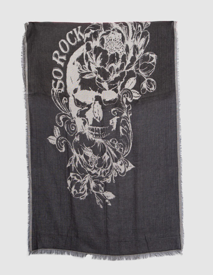 Foulard noir double face motif têtes de mort Femme