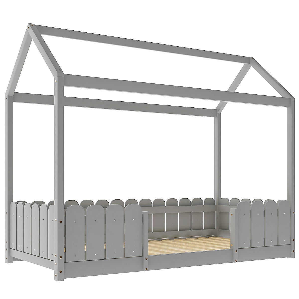 Hausbett 90x200 cm mit Rausfallschutz und Lattenrost aus Massivholz