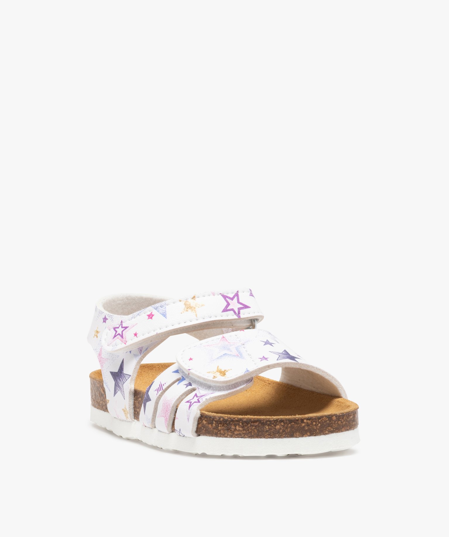 Sandales fille à semelle liège et brides scratch imprimées blanc | GEMO