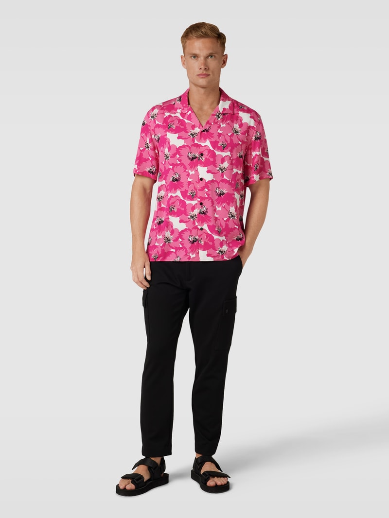 Freizeithemd aus Viskose mit floralem Muster in pink