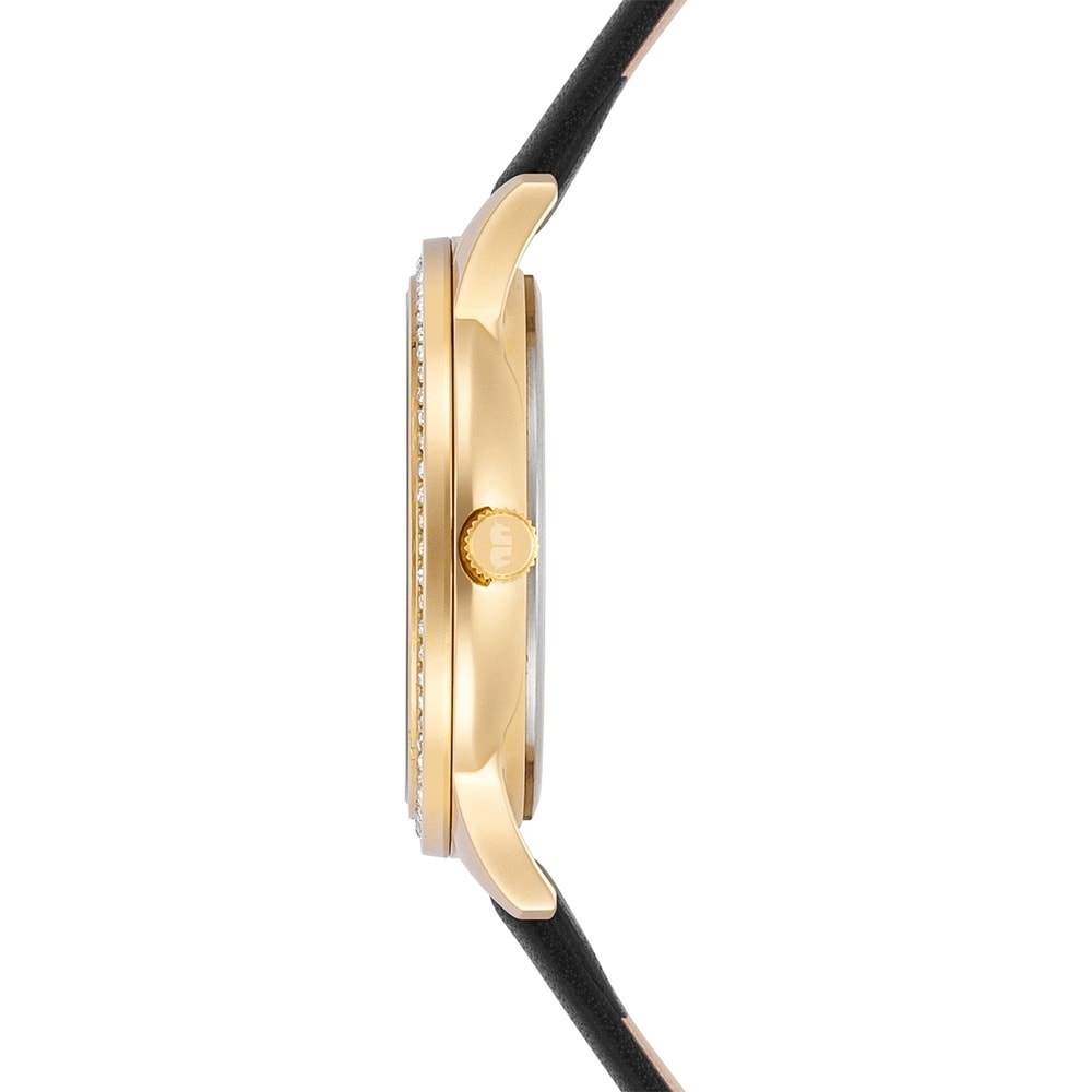 Rhodenwald & Söhne Multifonctions Amidala Or jaune Cuir véritable en Noir Montre