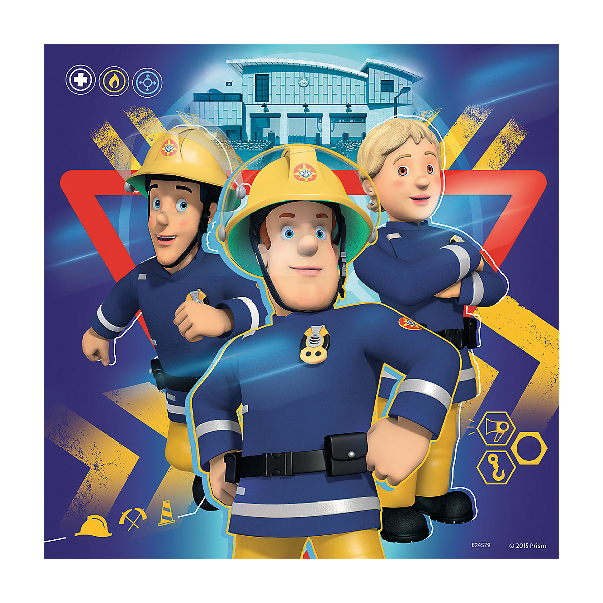 3er Set Puzzle, je 49 Teile, 21x21 cm, Feuerwehrmann Sam: Bei Gefahr Sam rufen
