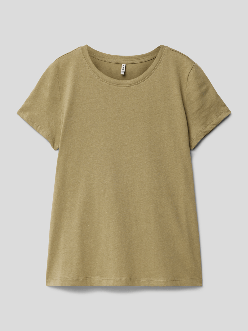 T-Shirt mit geripptem Rundhalsausschnitt Modell 'STELLA' in olivgrün