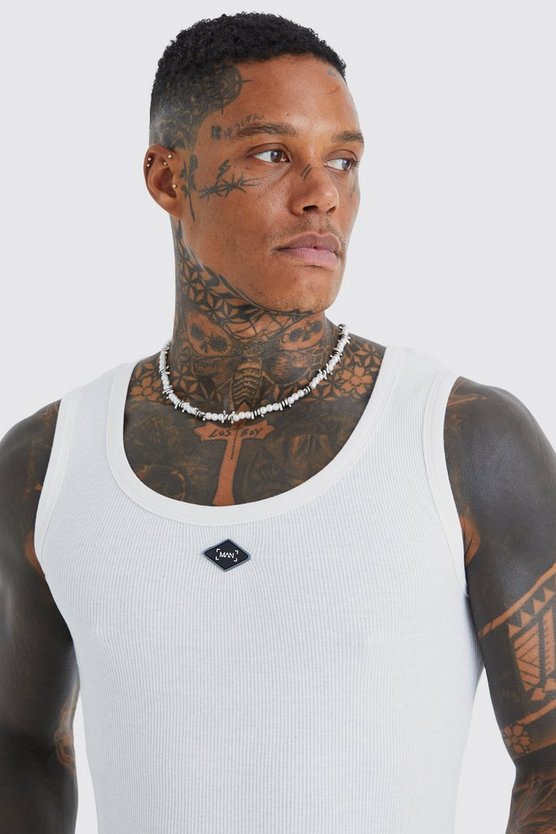 Geripptes Muscle-Fit Tanktop mit Logo